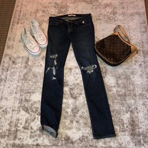 Distressed j brand jeans, long inseam, size 27